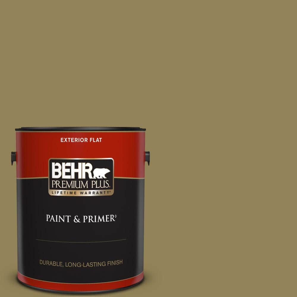 BEHR PREMIUM PLUS 1 gal. #S330-6 Dash of Oregano Flat Exterior Paint & Primer