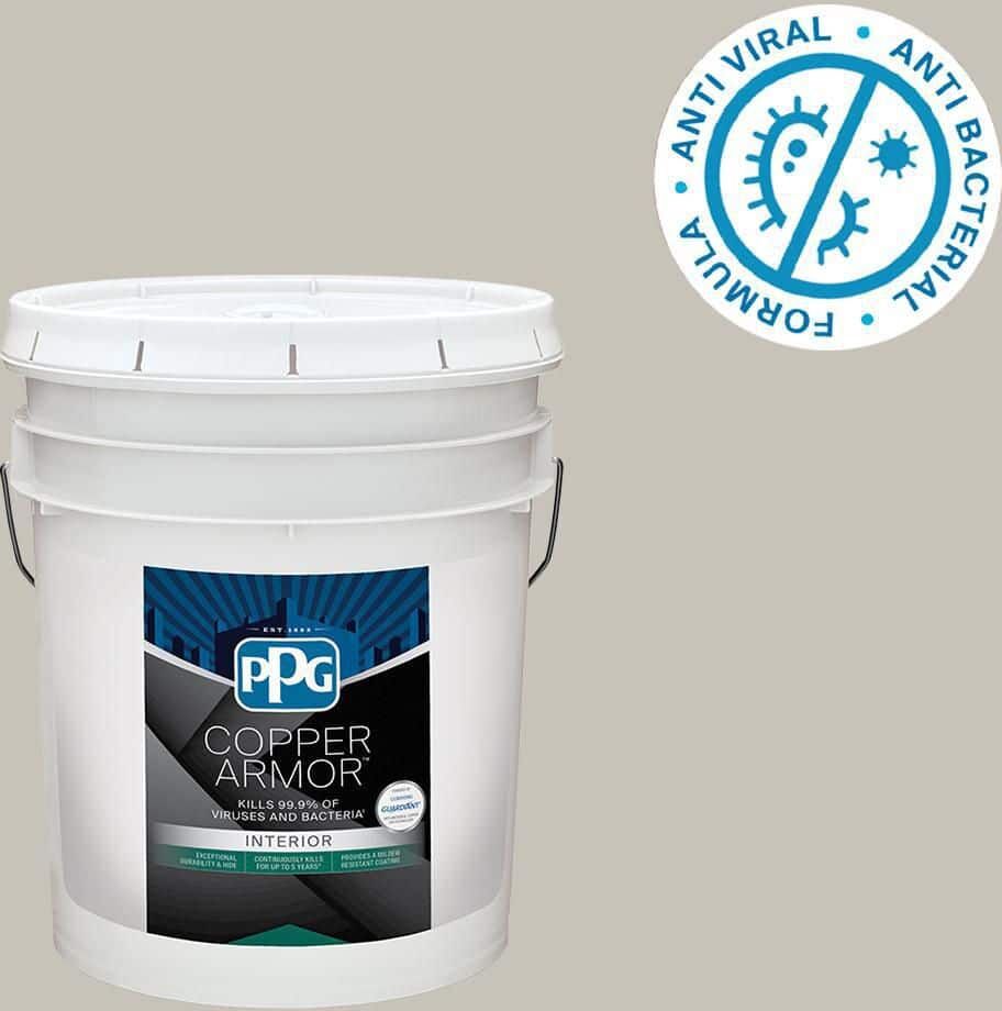 COPPER ARMOR 5 gal. PPG0999-2 Rabbit's Ear Eggshell Antiviral and Antibacterial Interior Paint with Primer