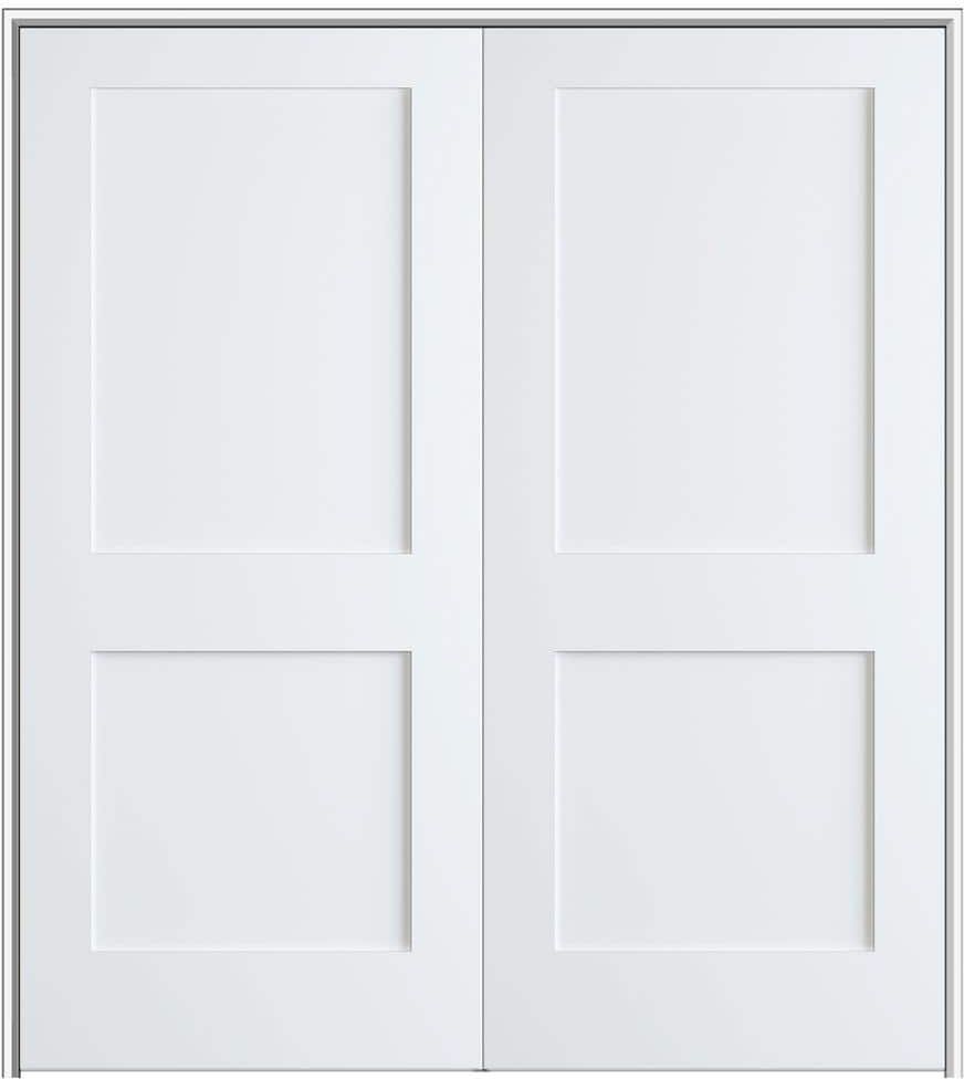 MMI Door Shaker Flat Panel 36 in. x 80 in. Both Active Solid Core Primed HDF Double Pre-Hung French Door with 6-9/16 in. Jamb