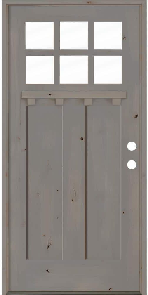 Krosswood Doors 32 in. x 80 in. Craftsman Knotty Alder Left-Hand/Inswing 6-Lite Clear Glass Grey Stain Wood Prehung Front Door with DS