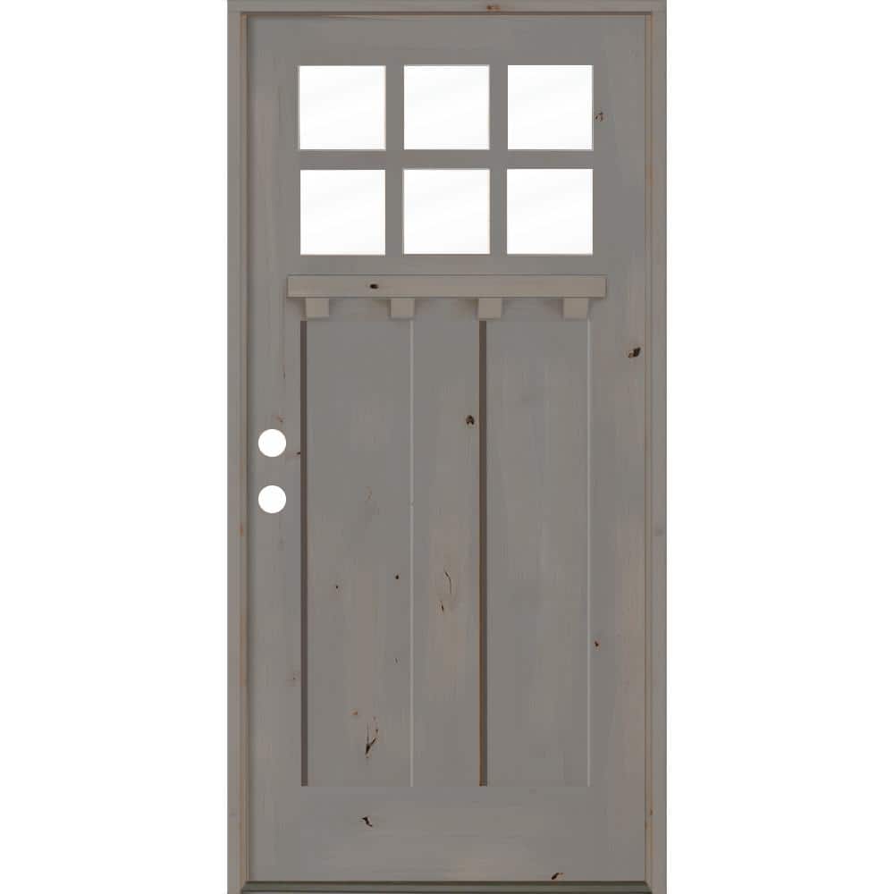 Krosswood Doors 32 in. x 80 in. Craftsman Knotty Alder Right-Hand/Inswing 6-Lite Clear Glass Grey Stain Wood Prehung Front Door with DS