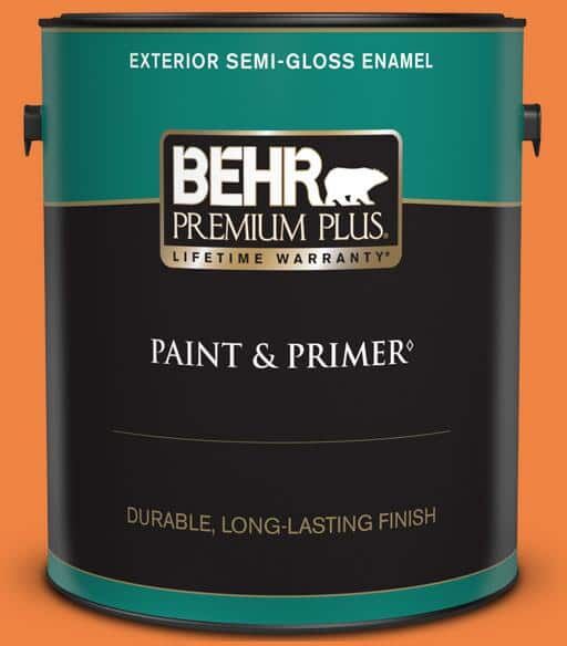 BEHR PREMIUM PLUS 1 gal. #P220-7 Construction Zone Semi-Gloss Enamel Exterior Paint & Primer