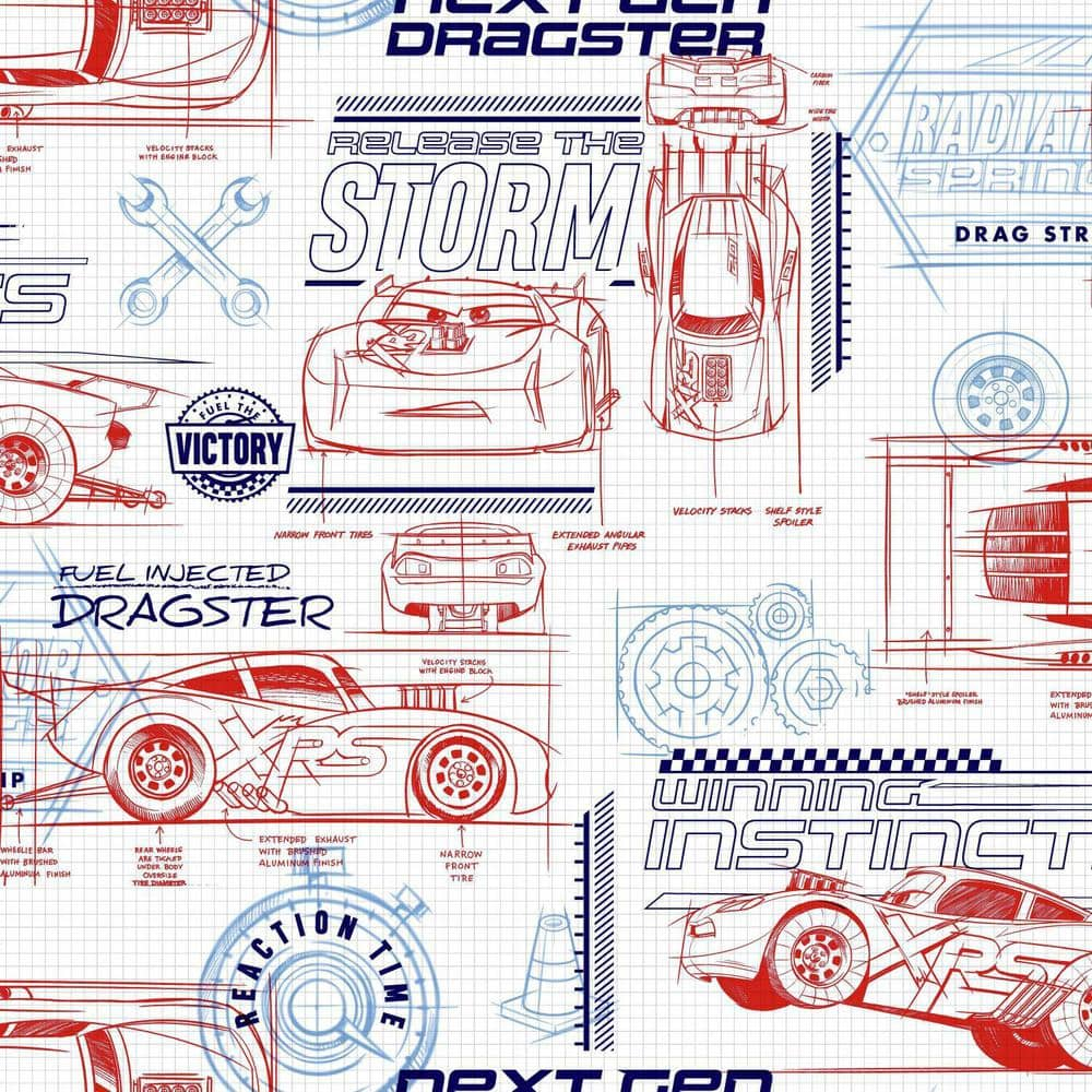 York Wallcoverings 56 sq. ft. Disney And Pixar Cars Schematic Wallpaper