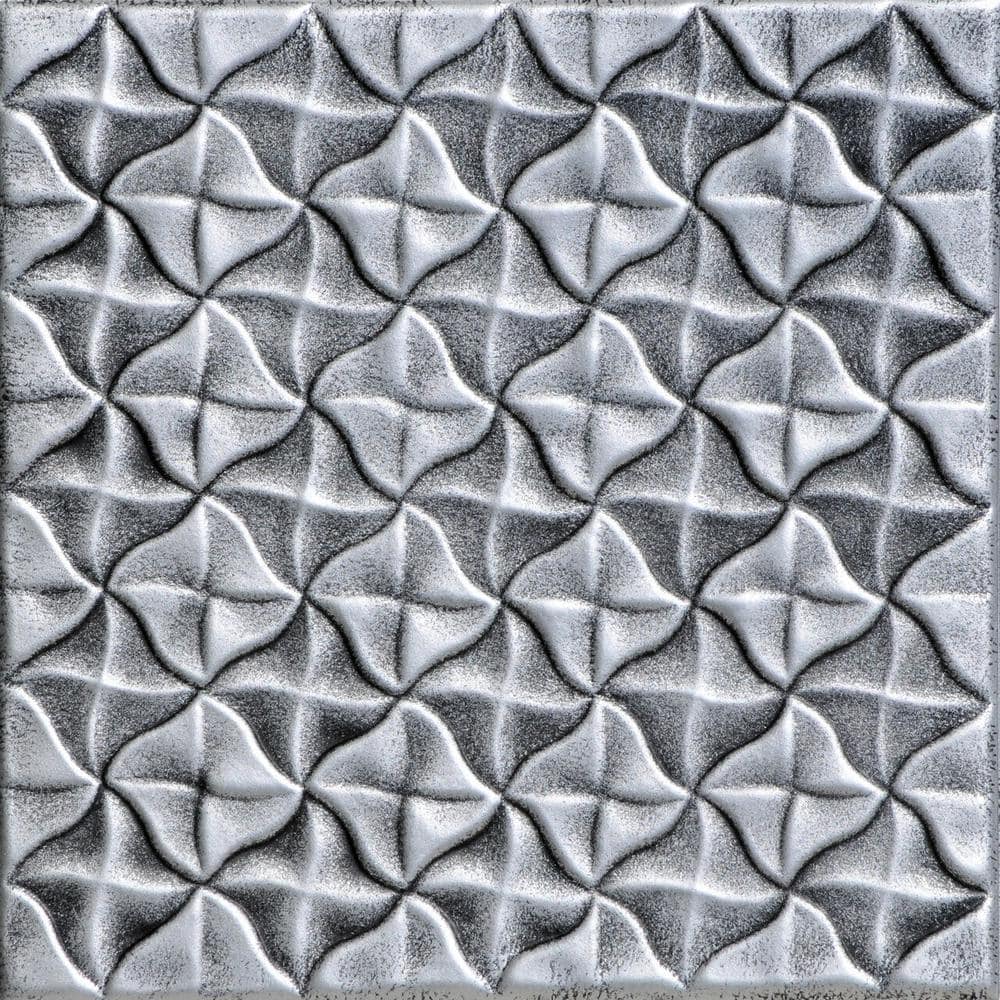 A La Maison Ceilings Granny's Pinwheel Quilt Antique Silver 1.6 ft. x 1.6 ft. Decorative Foam Glue Up Ceiling Tile (21.6 sq. ft./Case)