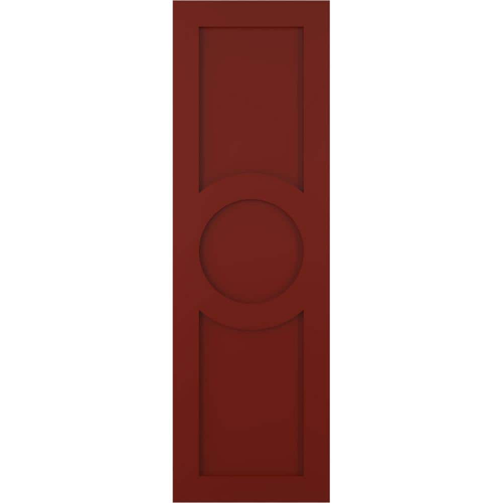 Ekena Millwork 12 in. x 57 in. True Fit PVC Flat Panel Center Circle Arts & Crafts Fixed Mount Shutters Pair in Pepper Red