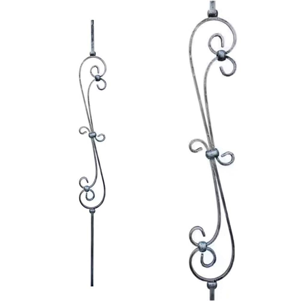 EVERMARK Stair Parts 44 in. x 1/2 in. Vintage Nickel Double Feather Scroll Iron Baluster for Stair Remodel