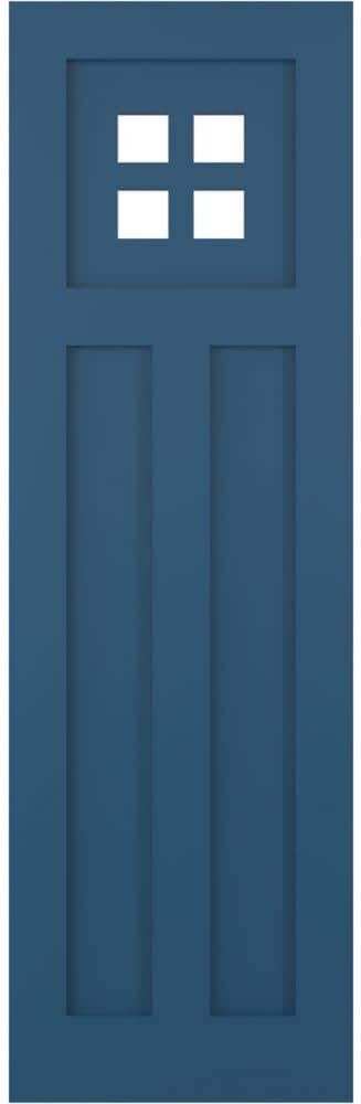 Ekena Millwork 12 in. x 53 in. True Fit PVC San Antonio Mission Style Fixed Mount Flat Panel Shutters Pair in Sojourn Blue