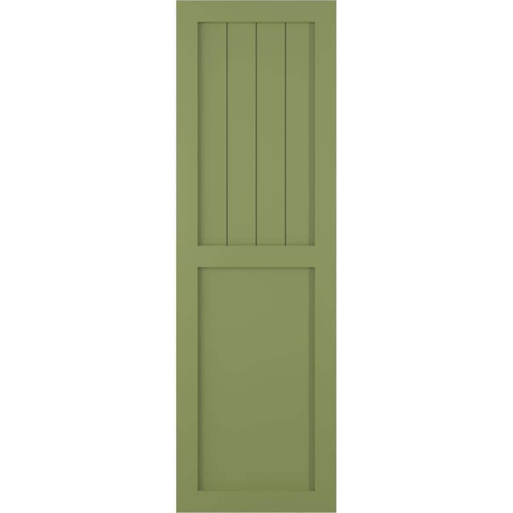 Ekena Millwork 12 in. x 53 in. PVC True Fit Farmhouse/Flat Panel Combination Fixed Mount Board and Batten Shutters Pair in Moss Green