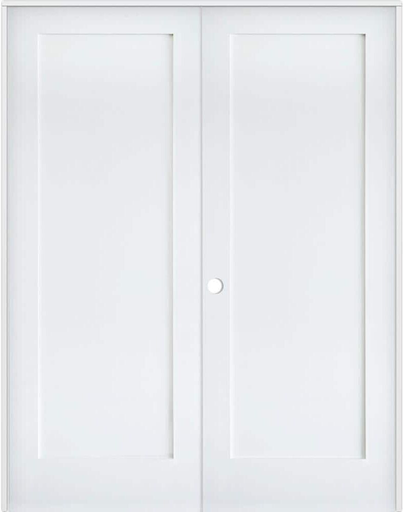 Krosswood Doors 56 in. x 80 in. Craftsman Shaker 1-Panel Right Handed MDF Solid Core Primed Wood Double Prehung Interior French Door