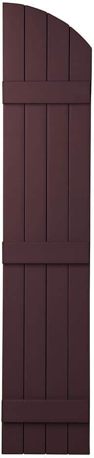 Ply Gem 15 in. x 73 in. Polypropylene Plastic Arch Top Closed Board and Batten Shutters Pair in Vineyard Red