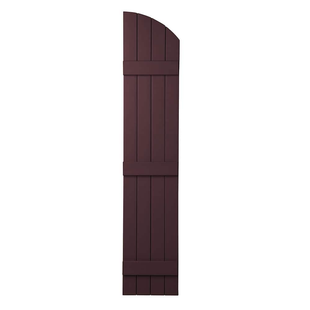 Ply Gem 15 in. x 77 in. Polypropylene Plastic Closed Arch Top Board and Batten Shutters Pair in Vineyard Red