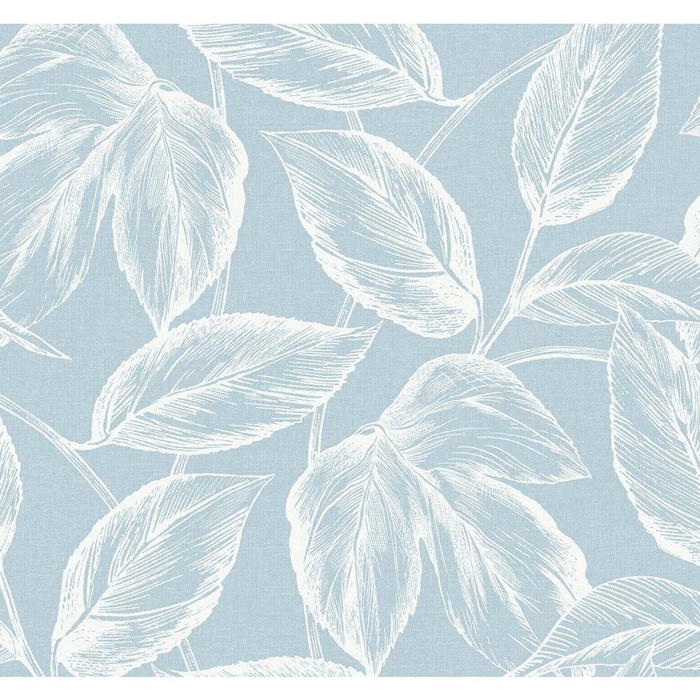 Seabrook Designs 60.75 sq. ft. Baby Blue Beckett Sketched Leaves Nonwoven Paper Unpasted Wallpaper Roll