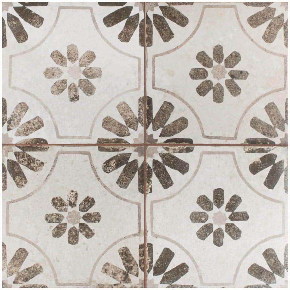 Merola Tile Kings Blume Nero 17-5/8 in. x 17-5/8 in. Ceramic Floor and Wall Tile (10.95 sq. ft./Case)