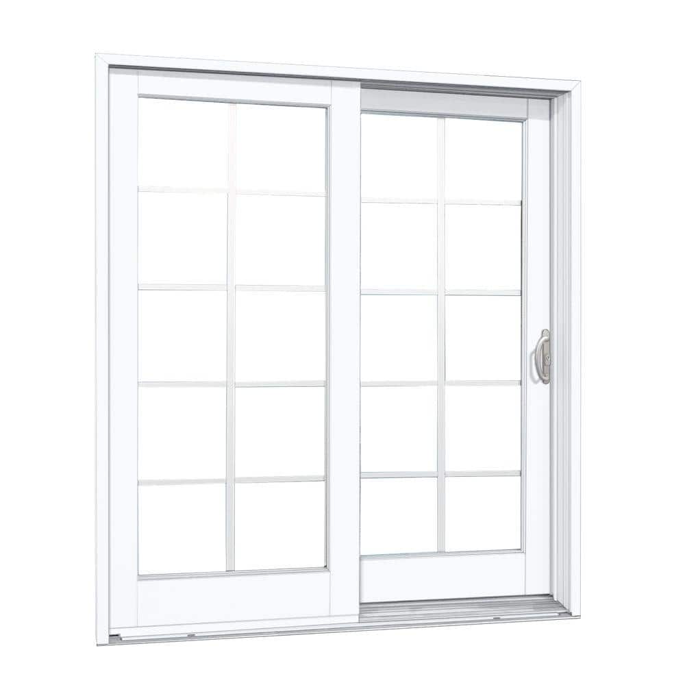 MP Doors 72 in. x 80 in. Woodgrain Interior, White Exterior Composite Prehung Right-Hand DP50 Sliding Patio Door with 10 Lite GBG