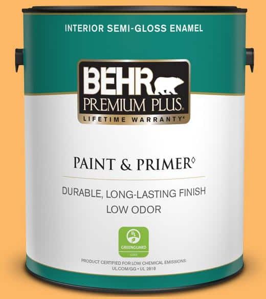 BEHR PREMIUM PLUS 1 gal. Home Decorators Collection #HDC-SM14-11 Yellow Polka Dot Semi-Gloss Enamel Low Odor Interior Paint & Primer