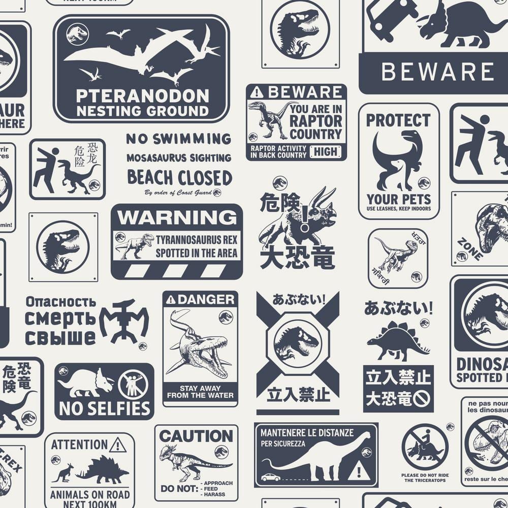 RoomMates Jurassic World: Dominion Signs Blue Vinyl Peel and Stick Matte Wallpaper 28.18 sq. ft.