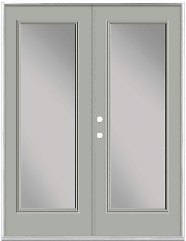 Masonite 60 in. x 80 in. Silver Cloud Steel Prehung Right-Hand Inswing Full Lite Clear Glass Patio Door Vinyl Frame, no Brickmold