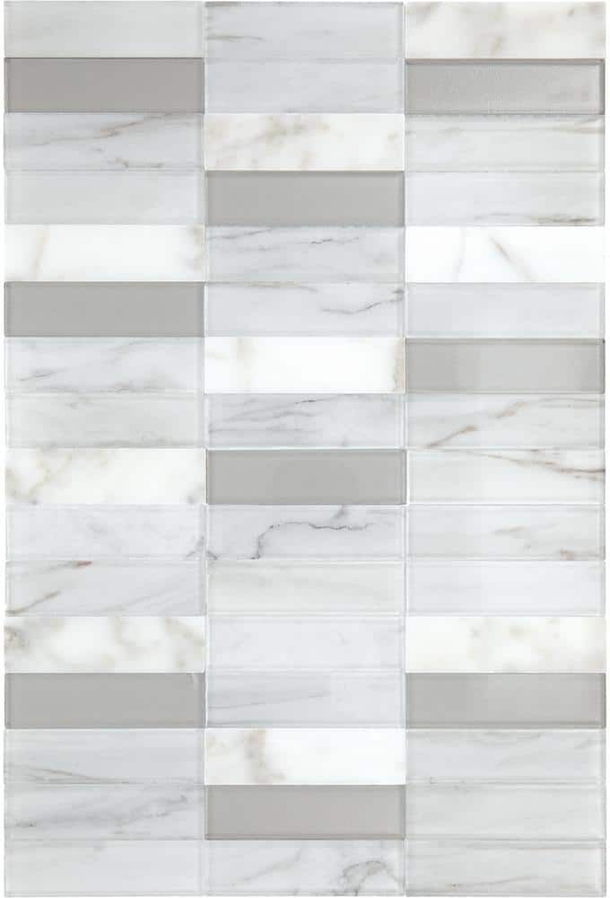 Daltile Xpress Mosaix Perfect-Fit White Carrara 12 in. x 18 in. Marble/Glass Straight Stack Mosaic Tile (10.57 sq.ft./case)