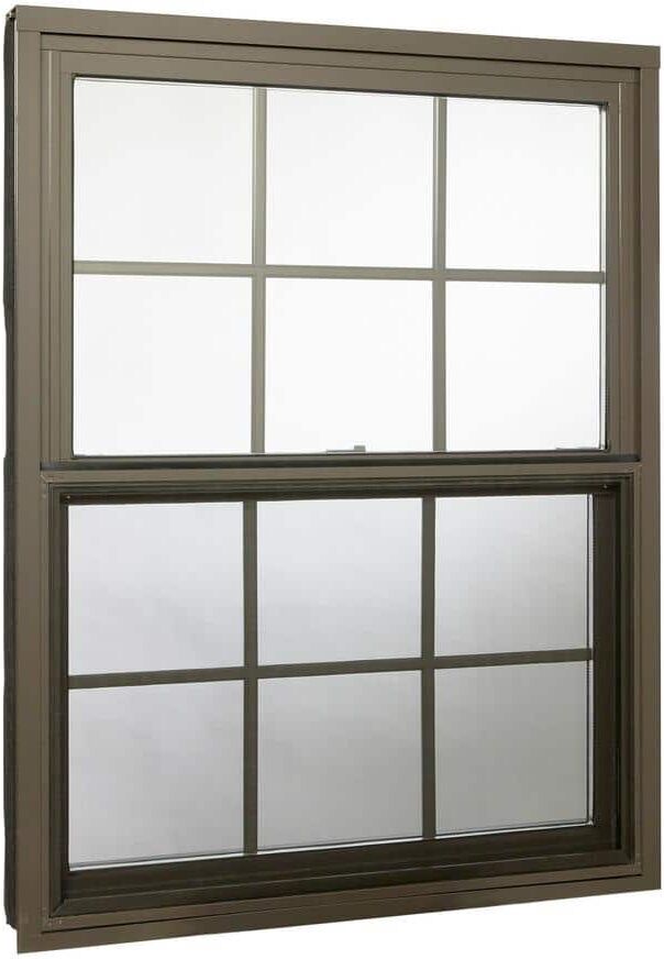 TAFCO WINDOWS 36 in. x 48 in. Double Hung Aluminum Window with Low-E Glass, Grids and Screen, Brown