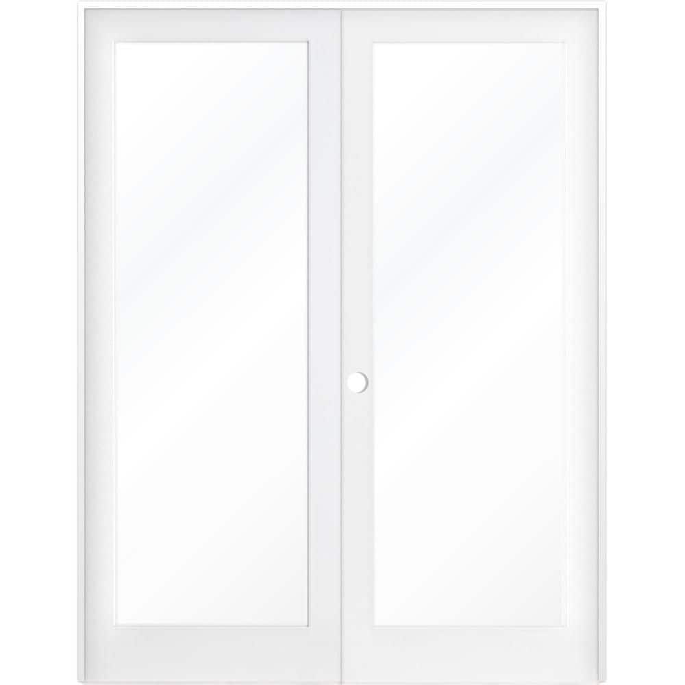 Krosswood Doors 56 in. x 80 in. Craftsman Shaker 1-Lite Clear Glass Right Handed MDF Solid Core Double Prehung French Door