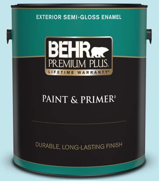 BEHR PREMIUM PLUS 1 gal. #520A-2 Ice Flower Semi-Gloss Enamel Exterior Paint & Primer