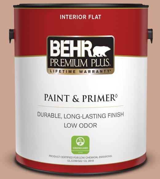 BEHR PREMIUM PLUS 1 gal. #220F-4 Sombrero Tan Flat Low Odor Interior Paint & Primer