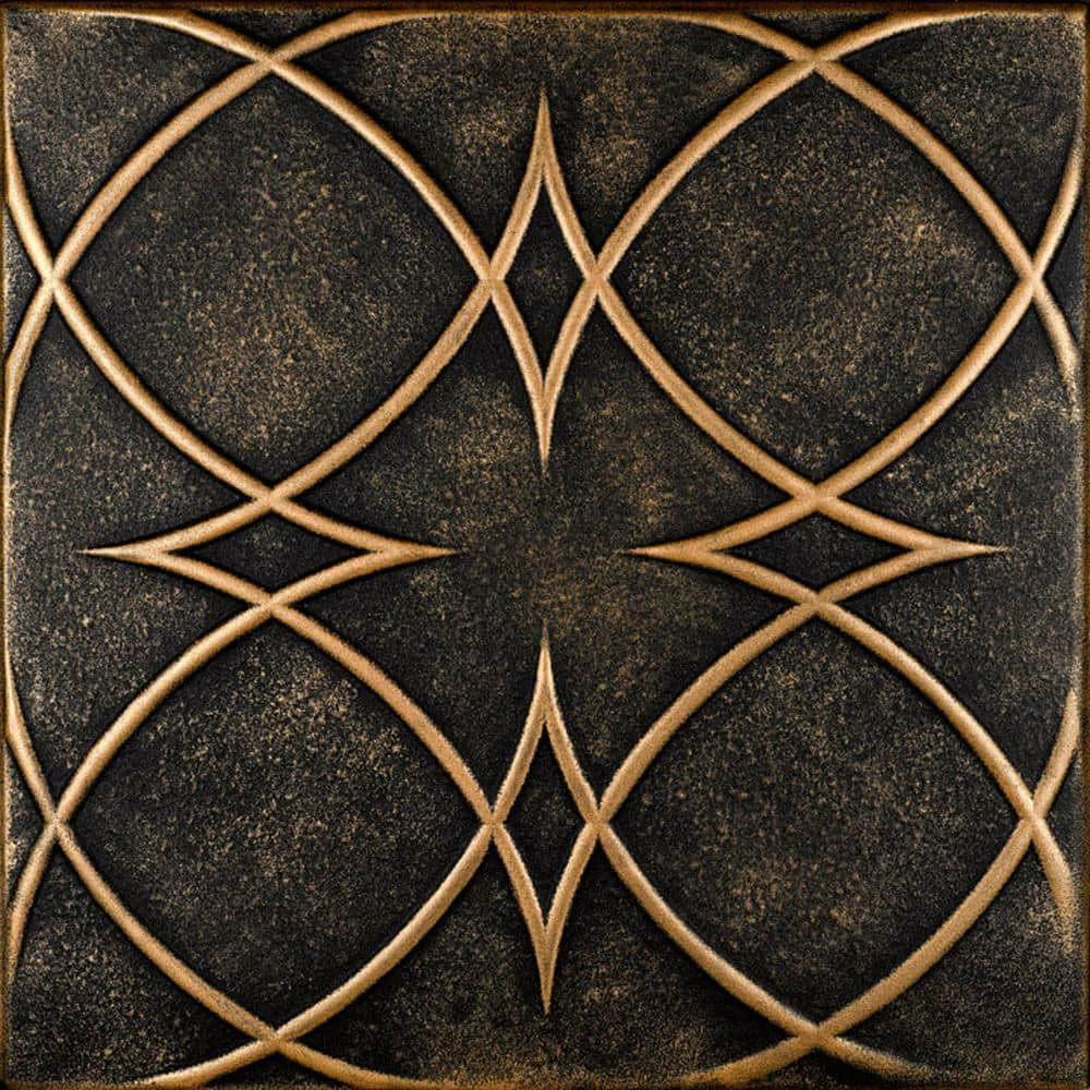 A La Maison Ceilings Circles and Stars Black Gold 1.6 ft. x 1.6 ft. Decorative Foam Glue Up Ceiling Tile (21.6 sq. ft./case)