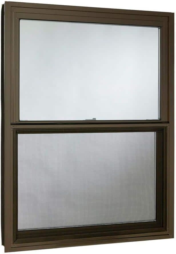 TAFCO WINDOWS 35.5 in. x 47.25 in. Double Hung Aluminum Window with Low-E Glass and Screen, Brown