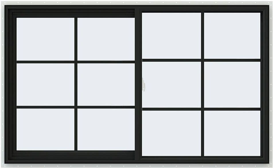 JELD-WEN 60 in. x 36 in. V-2500 Series Bronze Exterior/White Interior FiniShield Vinyl Left-Handed Sliding Window w/Colonial Grid