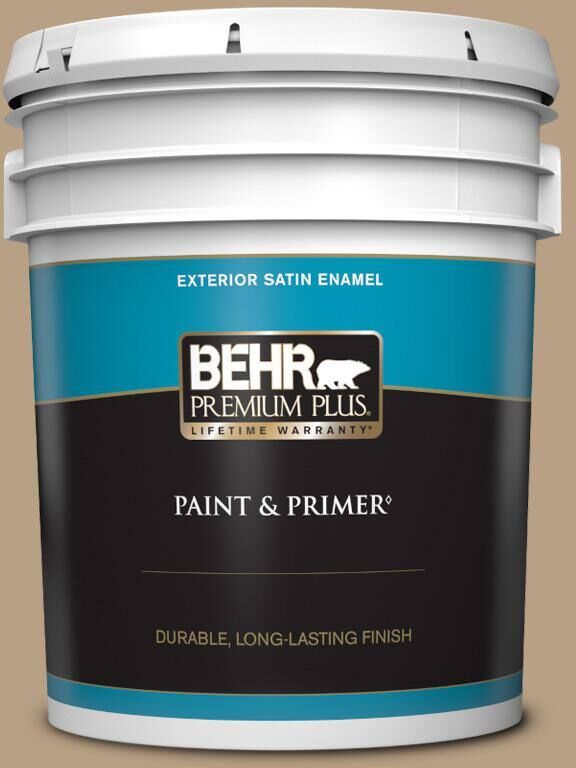 BEHR PREMIUM PLUS 5 gal. Home Decorators Collection #HDC-AC-12 Craft Brown Satin Enamel Exterior Paint & Primer