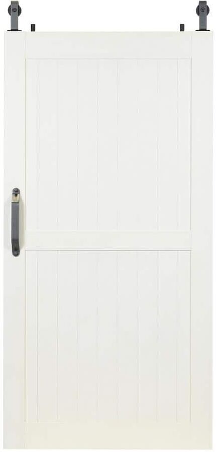 Pinecroft Montana 36 in. x 84 in. White Ash PVC Vinyl H/K Style Sliding Barn Door with Hardware Kit - Door Assembly Required