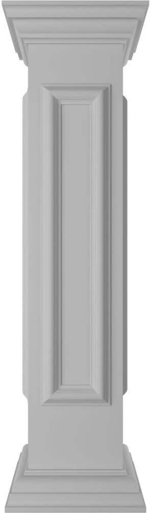 Ekena Millwork End 40 in. x 8 in. White Box Newel Post with Panel, Peaked Capital and Base Trim (Installation Kit Included)