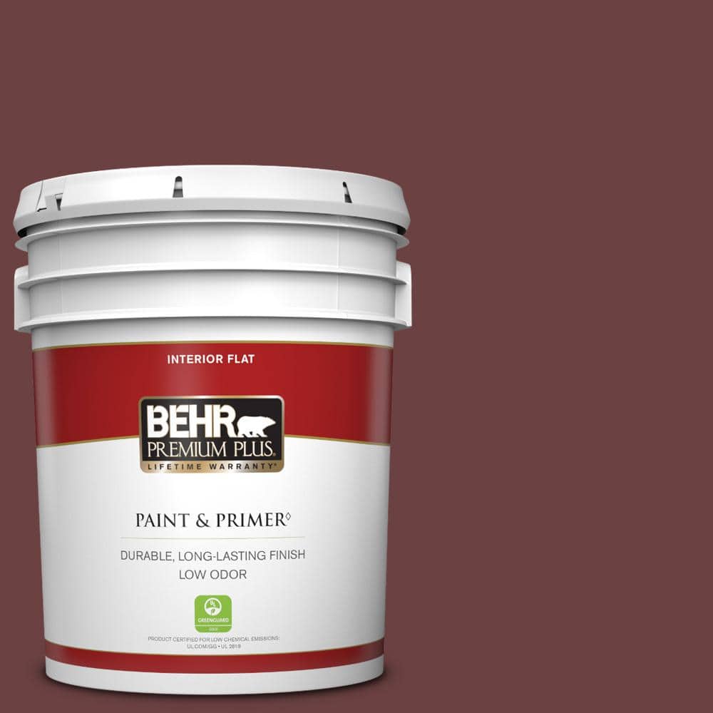 BEHR PREMIUM PLUS 5 gal. #BIC-50 Deep Claret Flat Low Odor Interior Paint & Primer
