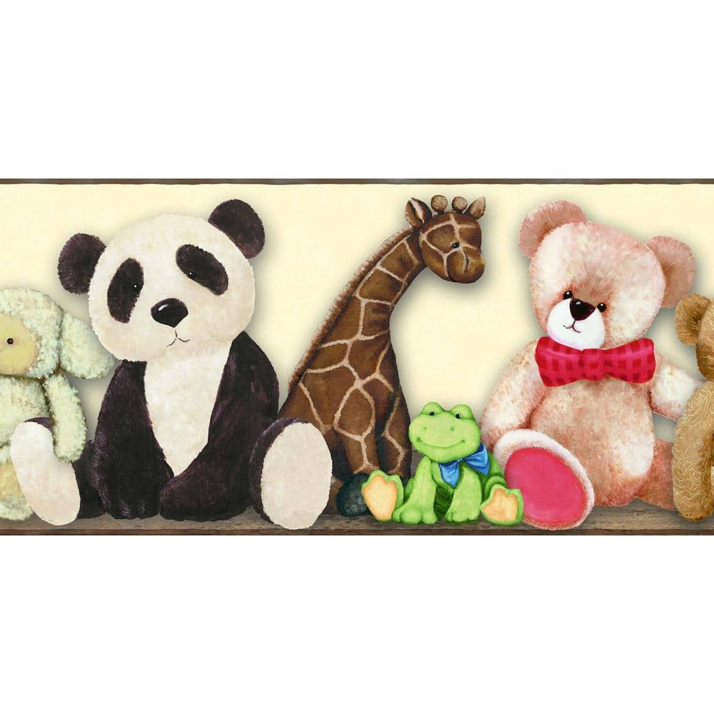 York Wallcoverings Beige, Brown, Blue, Red Teddy Bear and Animals Prepasted Wallpaper Border