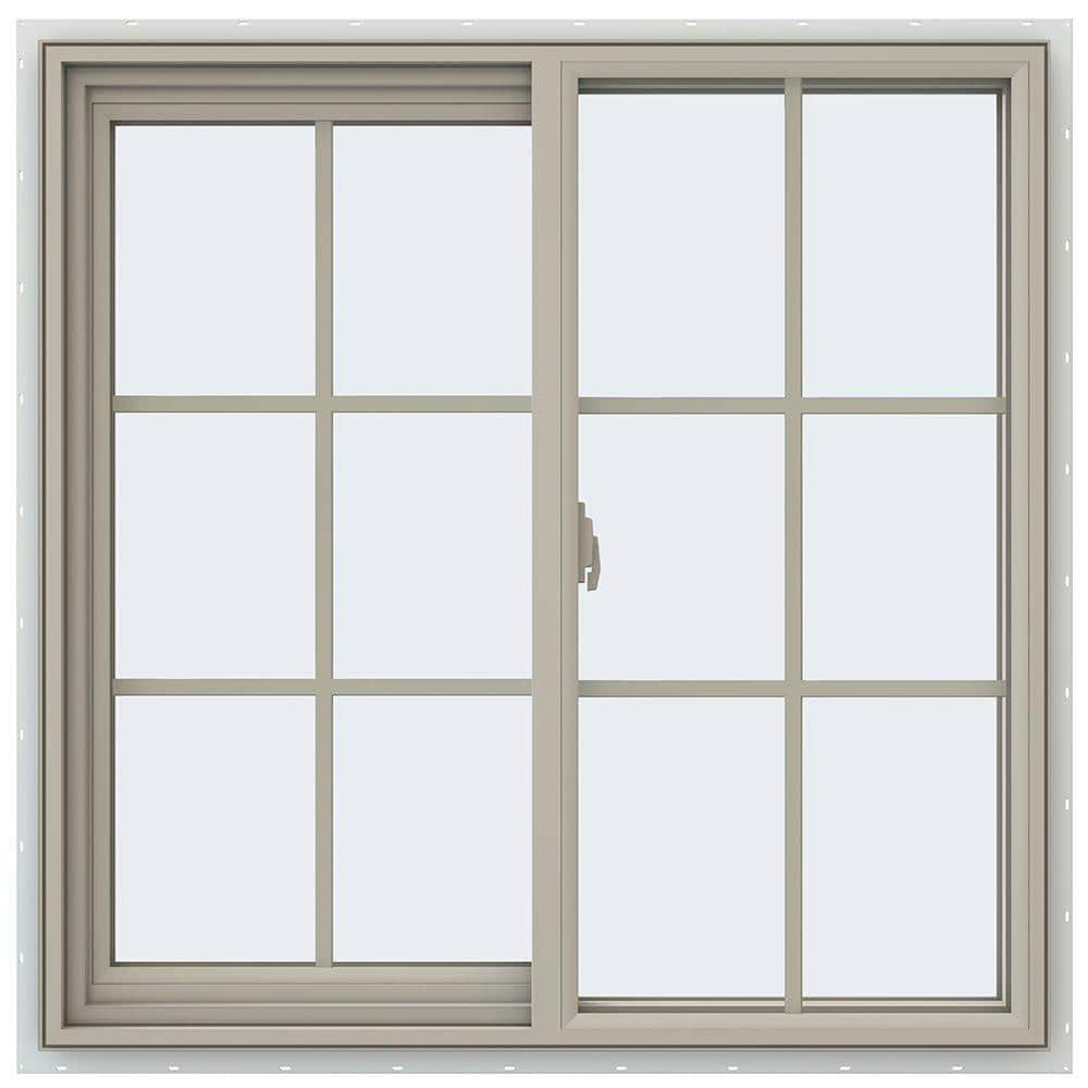 JELD-WEN 35.5 in. x 35.5 in. V-2500 Series Desert Sand Vinyl Left-Handed Sliding Window with Colonial Grids/Grilles