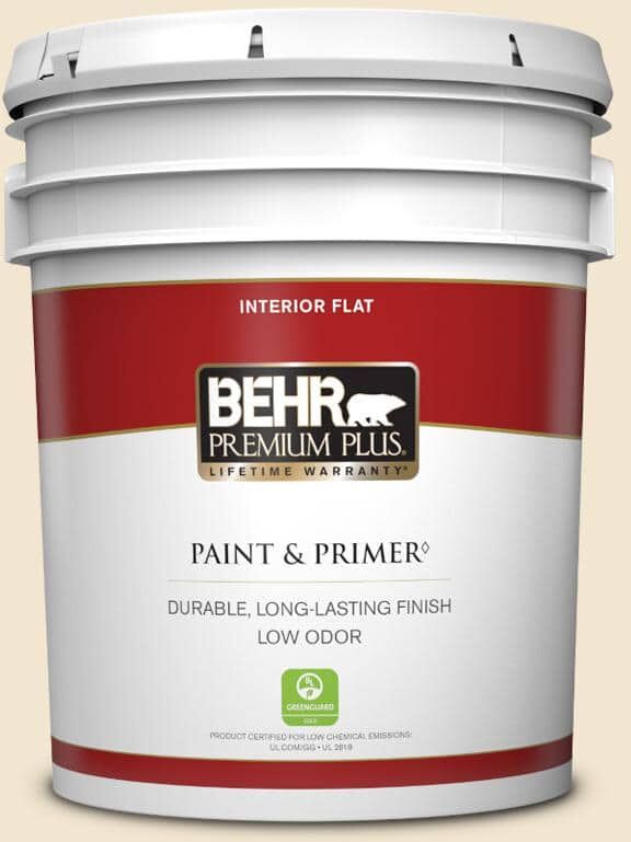 BEHR PREMIUM PLUS 5 gal. #S310-1 Writing Paper Flat Low Odor Interior Paint & Primer