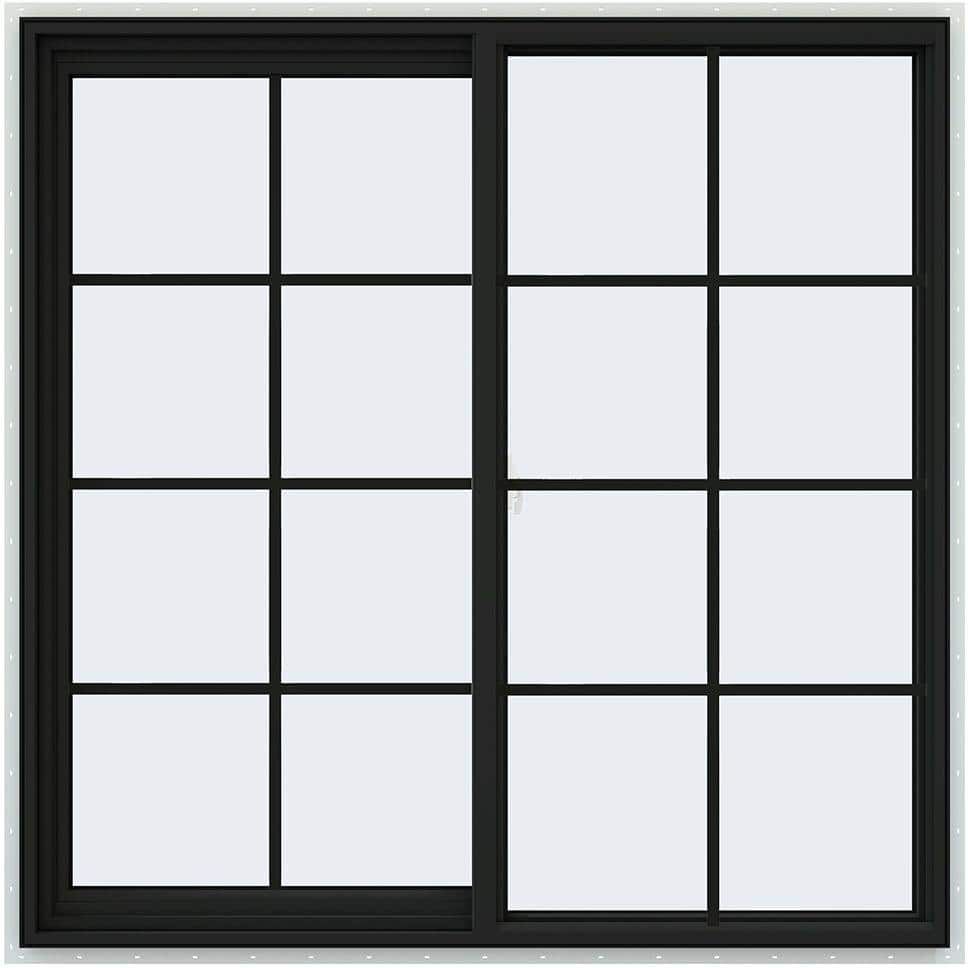 JELD-WEN 48 in. x 48 in. V-2500 Series Bronze Exterior/White Interior FiniShield Vinyl Left-Handed Sliding Window w/Colonial Grid