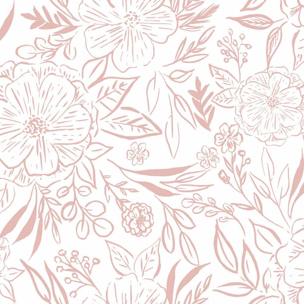 RoomMates Floral Sketch Pink Vinyl Peel and Stick Matte Wallpaper 30.75 sq. ft.