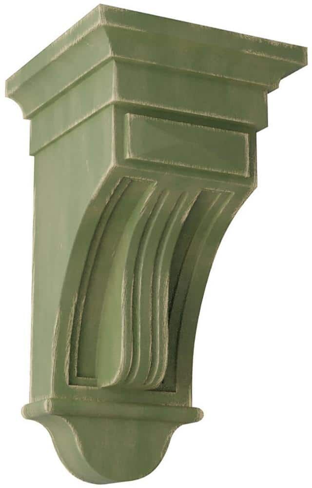 Ekena Millwork 6-1/2 in. x 12 in. x 6-1/2 in. Restoration Green Raised Fluting Wood Vintage Decor Corbel