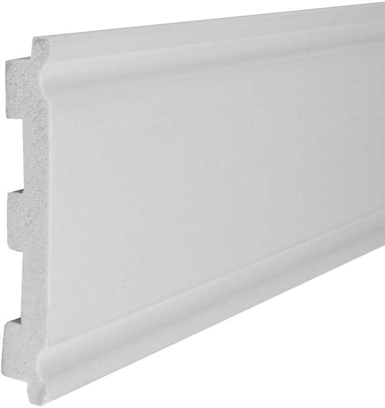 American Pro Decor 5/8 in. x 4 in. x 96 in. L Unfinished Polystyrene Universal Baseboard Moulding to accept 3/8 in. Wainscot panel (3-Pack)