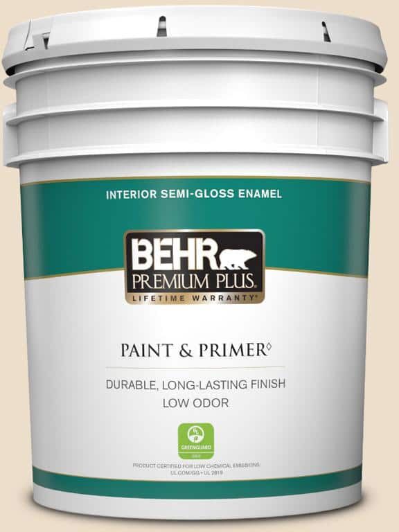 BEHR PREMIUM PLUS 5 gal. #23 Antique White Semi-Gloss Enamel Low Odor Interior Paint & Primer