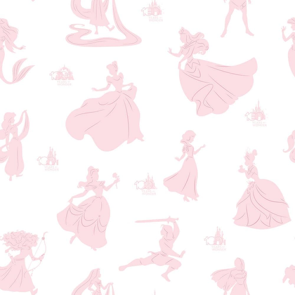 RoomMates Disney 100th Anniversary Princesses Pink Matte Vinyl Peel and Stick Wallpaper