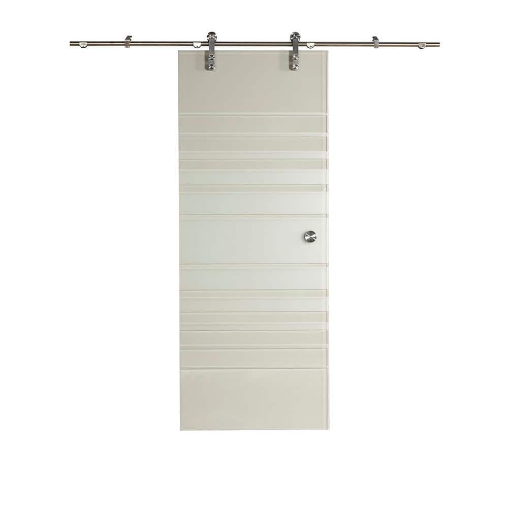 Pinecroft 32 in. x 81 in. Silhouette Glass Sliding Barn Door with Hardware Kit
