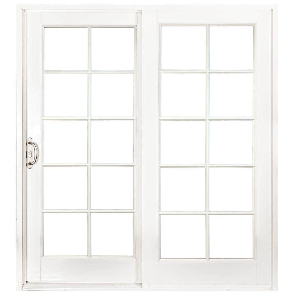 MP Doors 72 in. x 80 in. Woodgrain Interior, White Exterior Composite Prehung Left-Hand DP50 Sliding Patio Door with 10 Lite SDL