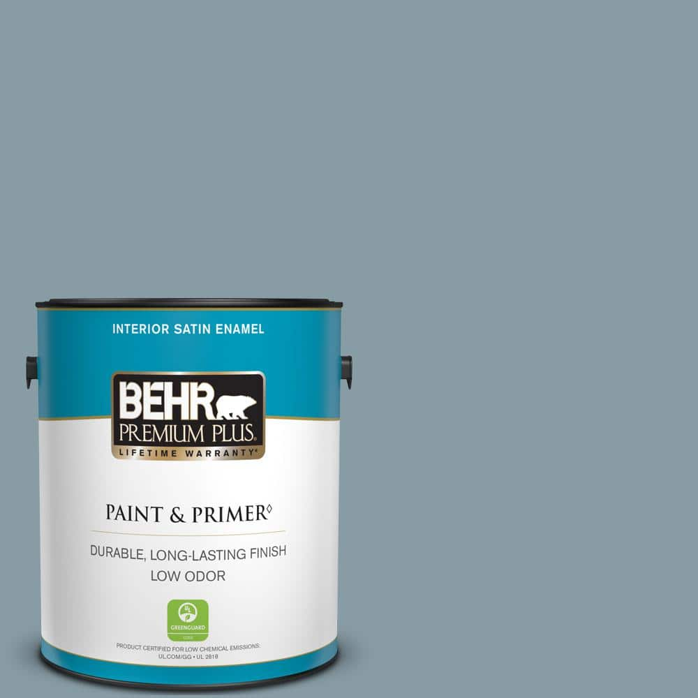 BEHR PREMIUM PLUS 1 gal. #MQ5-27 Rainy Season Satin Enamel Low Odor Interior Paint & Primer