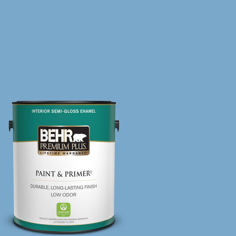 BEHR PREMIUM PLUS 1 gal. #M520-4 Mirror Lake Semi-Gloss Enamel Low Odor Interior Paint & Primer