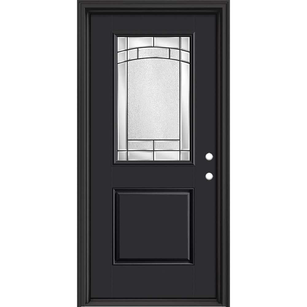 Masonite Performance Door System 36 in. x 80 in. 1/2 Lite Element Left-Hand Inswing Black Smooth Fiberglass Prehung Front Door