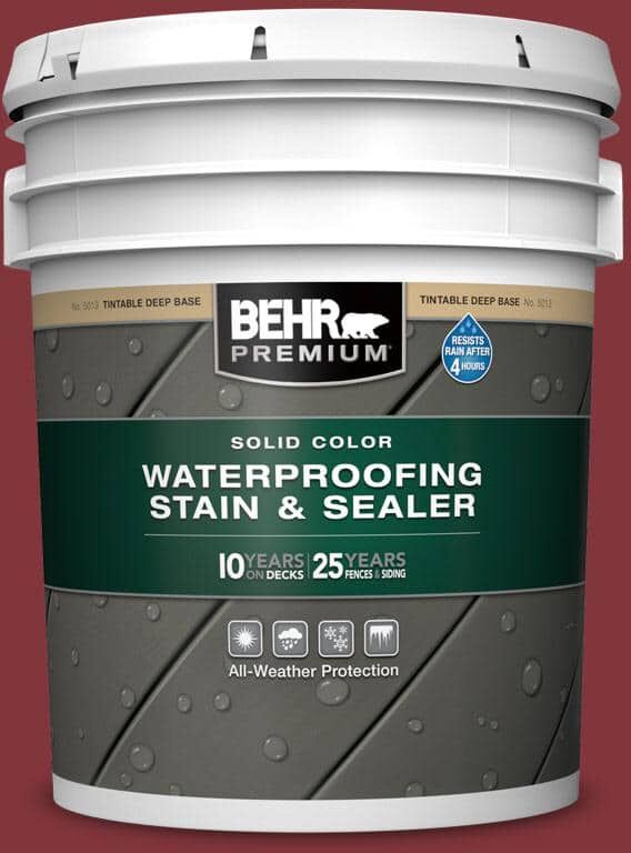 BEHR PREMIUM 5 gal. #S-H-170 Red Brick Solid Color Waterproofing Exterior Wood Stain and Sealer