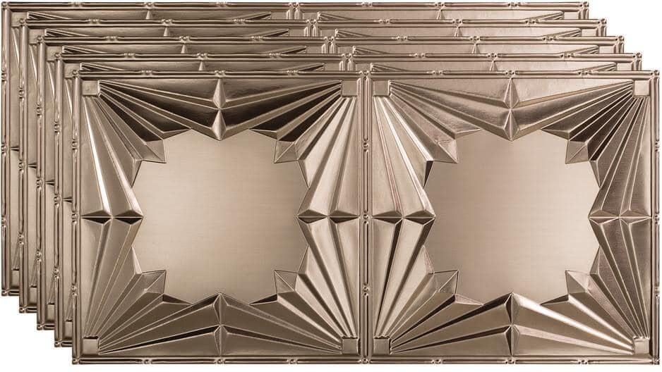 Fasade Art Deco 2 ft. x 4 ft. Glue Up Vinyl Ceiling Tile in Brushed Nickel (40 sq. ft.)