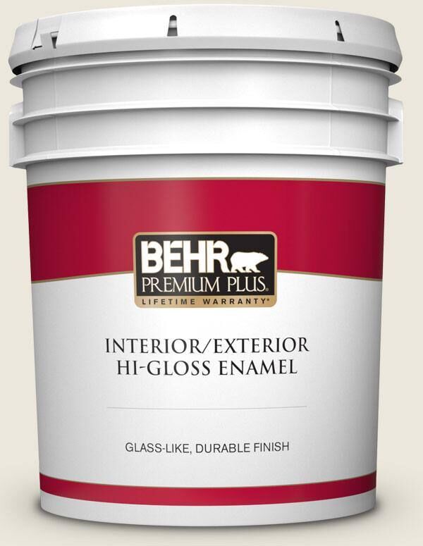 BEHR PREMIUM PLUS 5 gal. #BXC-32 Picket Fence White Hi-Gloss Enamel Interior/Exterior Paint